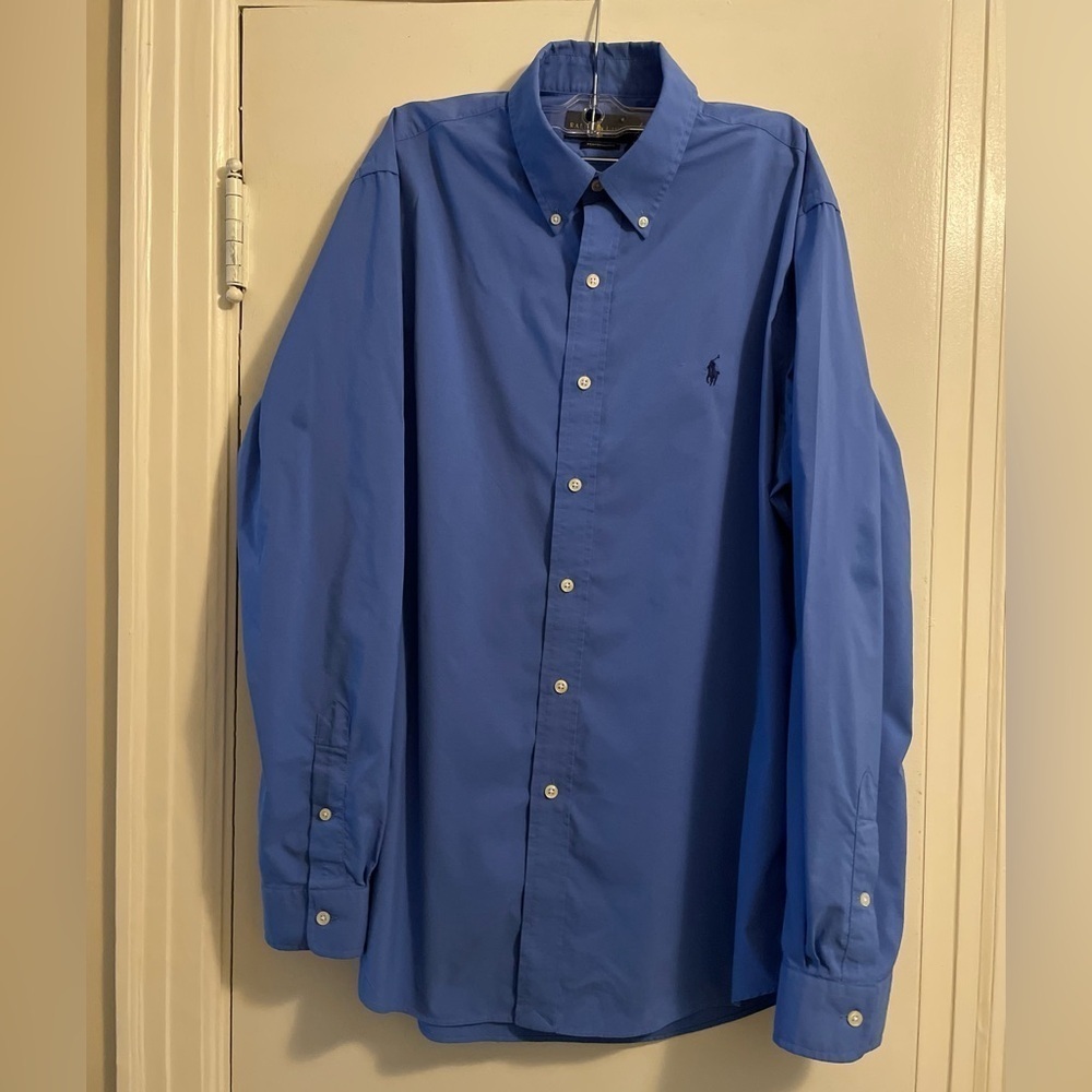 Ralph Lauren Blue Long Sleeve Button Down Shirt Size Large